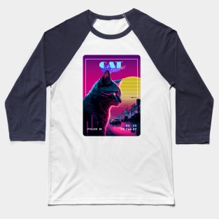 Synthwave Cat Dreams Neon Baseball T-Shirt